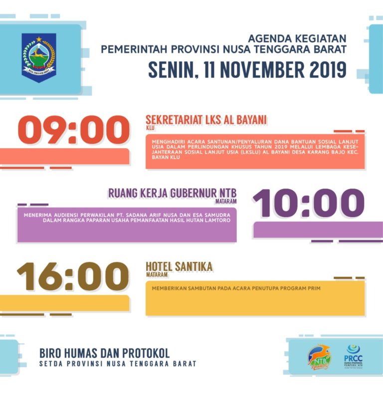 Agenda Pemerintah Provinsi NTB, Senin 11 November 2019