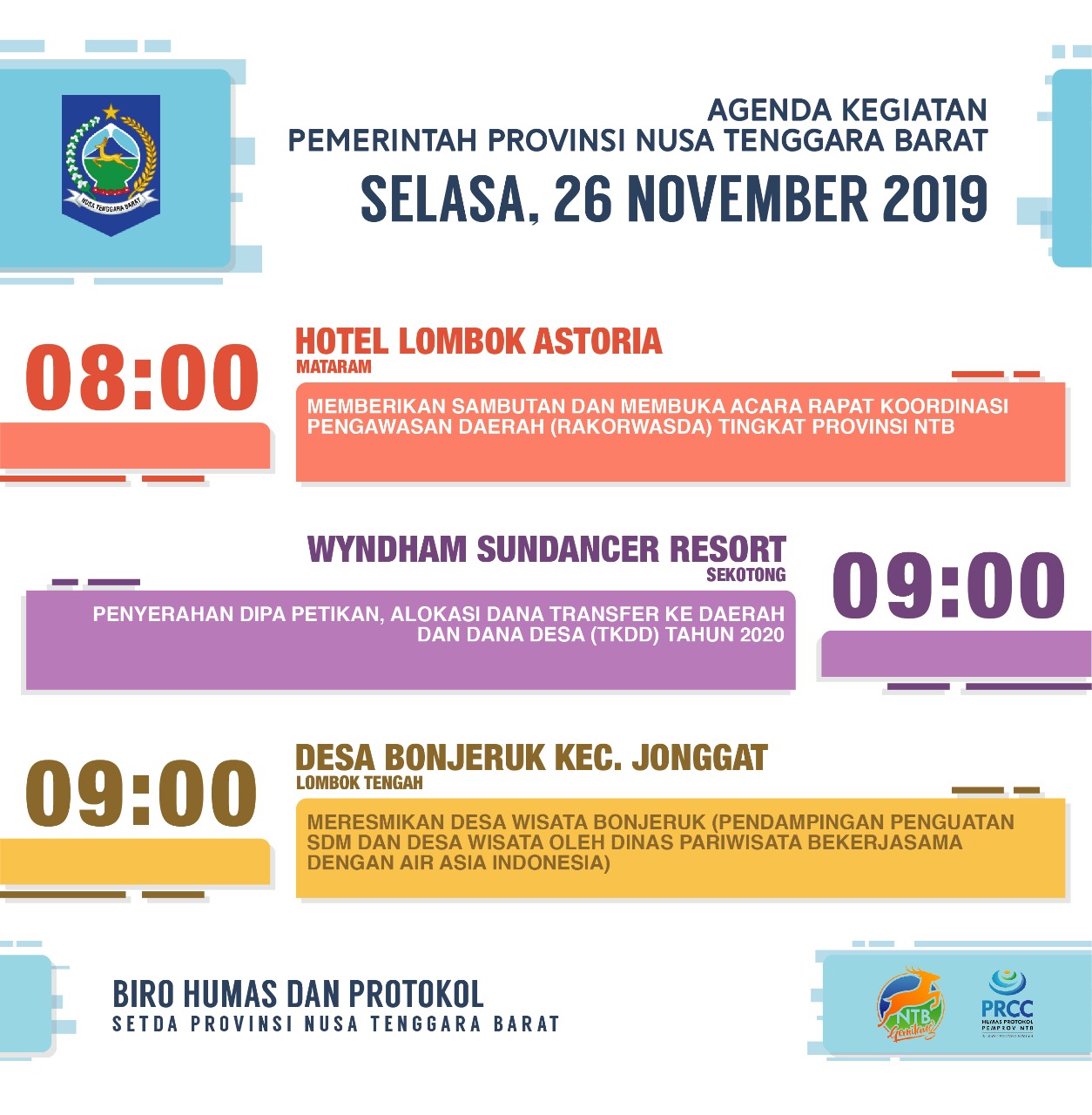 AGENDA KEGIATAN PEMERINTAH PROVINSI NTB, Selasa 26 November 2019