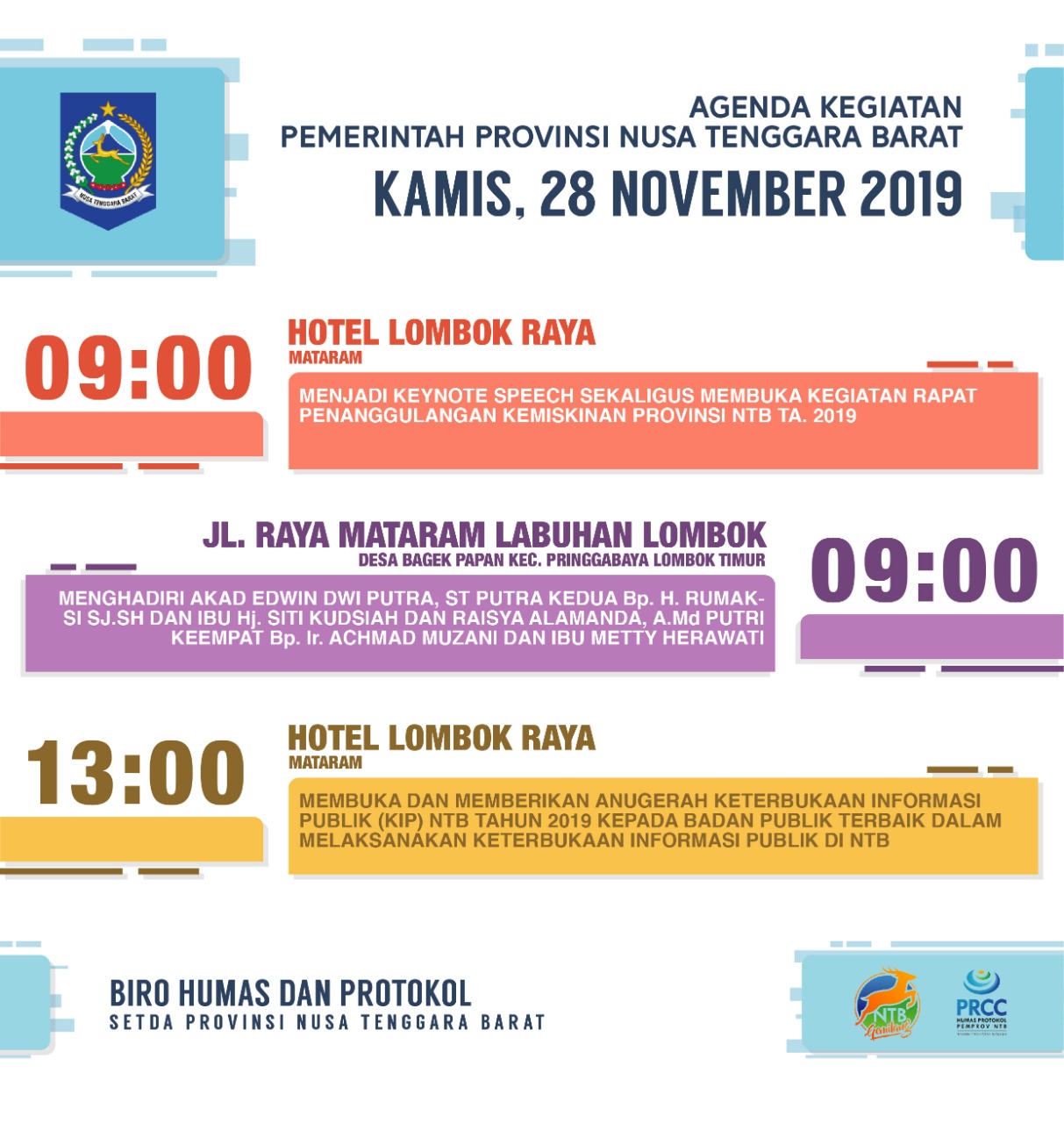 AGENDA KEGIATAN PEMERINTAH PROVINSI NTB, Kamis 28 November 2019