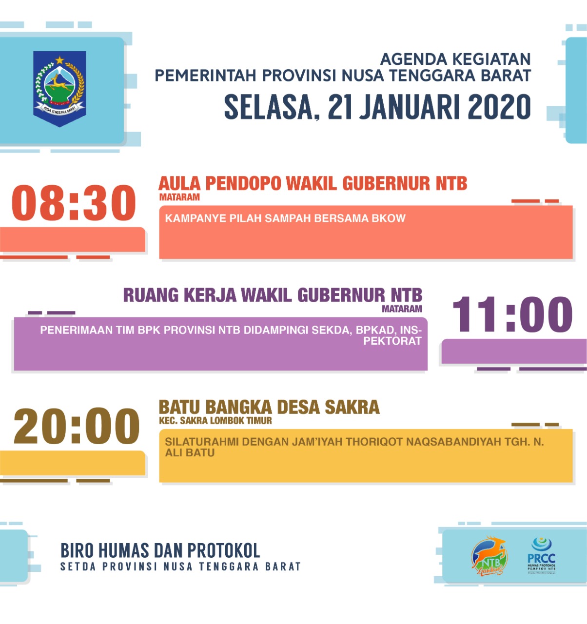 AGENDA KEGIATAN PEMERINTAH PROVINSI NTB, Selasa 21 Januari 2020