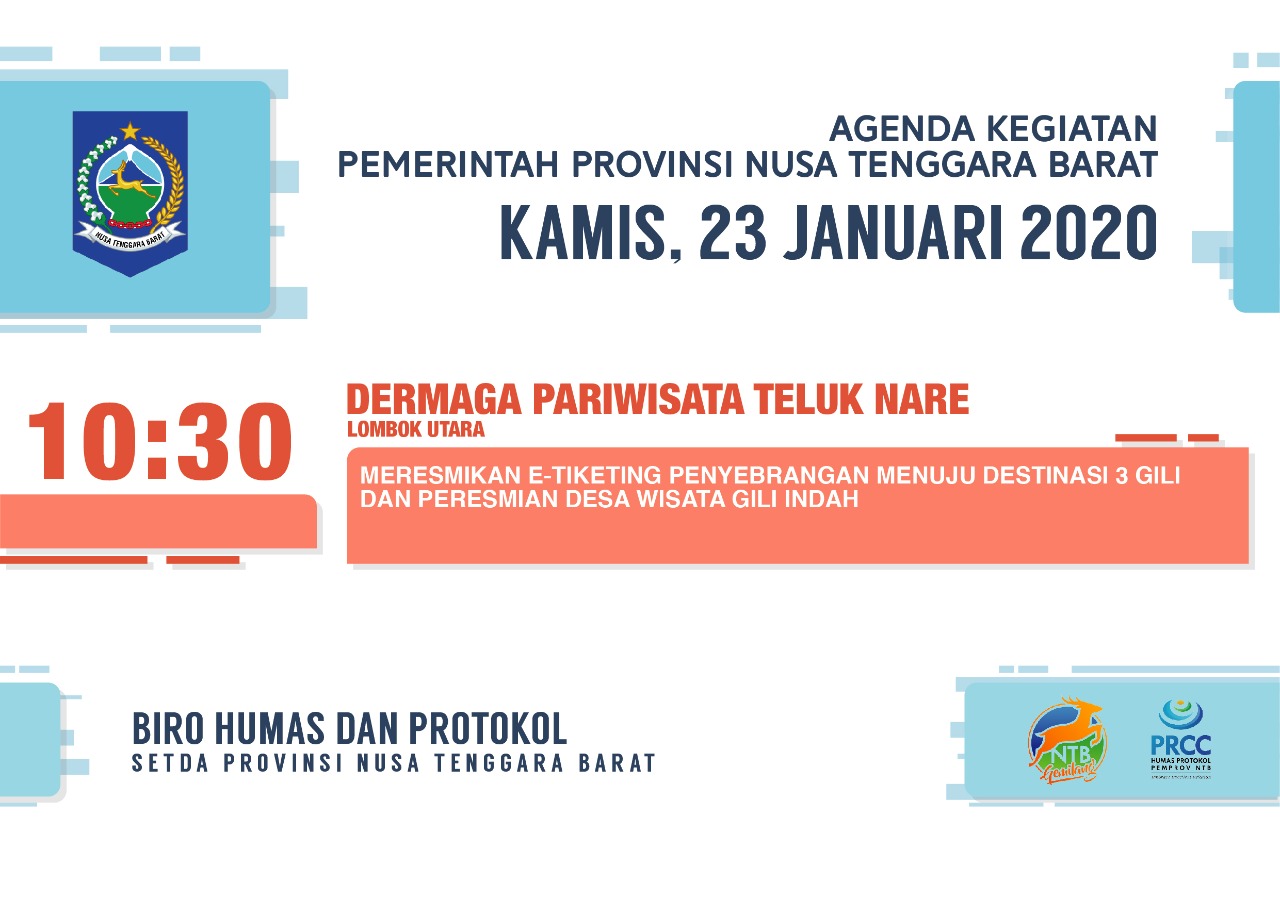 AGENDA KEGIATAN PEMERINTAH PROVINSI NTB, Kamis 23 Januari 2020