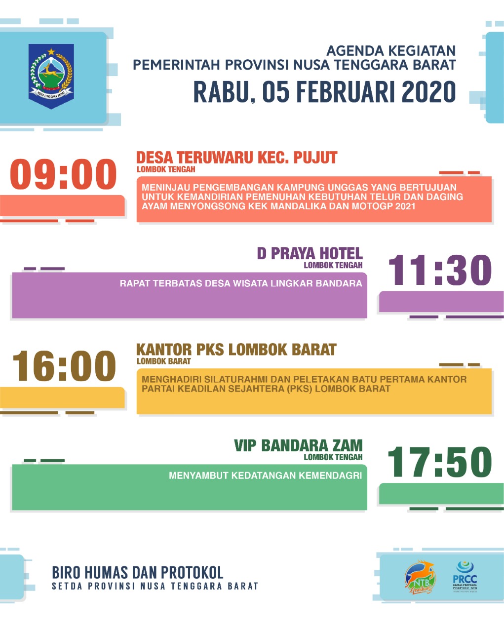 AGENDA KEGIATAN PEMERINTAH PROVINSI NTB, Rabu 5 Februari 2020