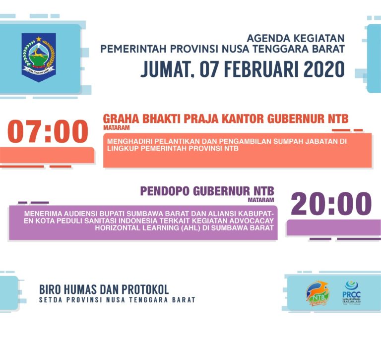 AGENDA KEGIATAN PEMERINTAH PROVINSI NTB, Jum'at 7 Februari 2020