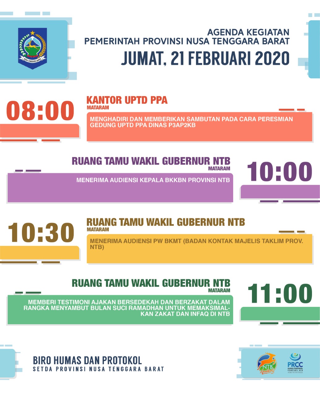 AGENDA KEGIATAN PEMERINTAH PROVINSI NTB, Jum'at 21 Februari 2020