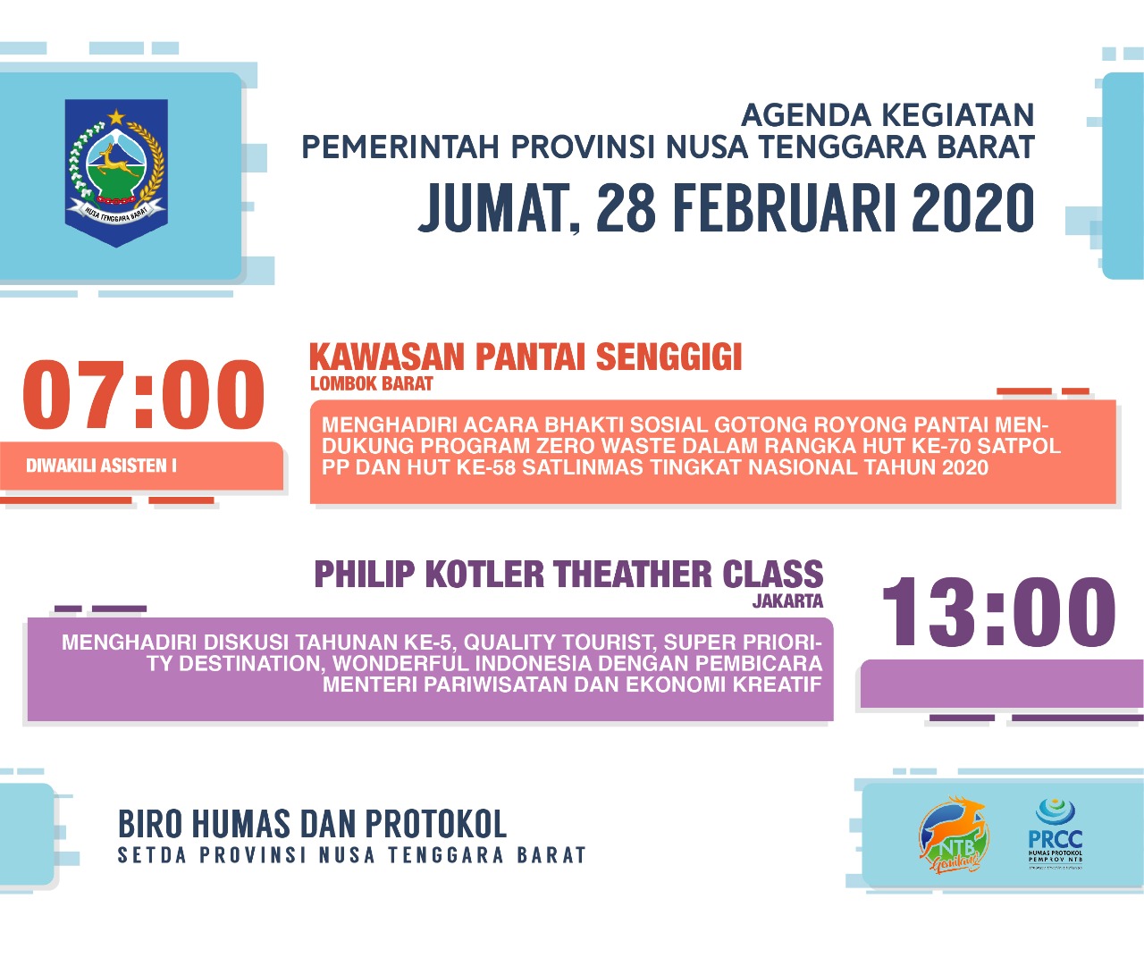 AGENDA KEGIATAN PEMERINTAH PROVINSI NTB, Jum'at 28 Februari 2020