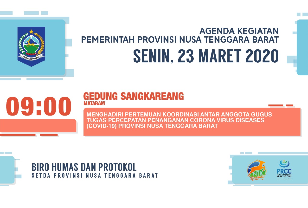 AGENDA KEGIATAN PEMERINTAH PROVINSI NTB, Senin 23 Maret 2020
