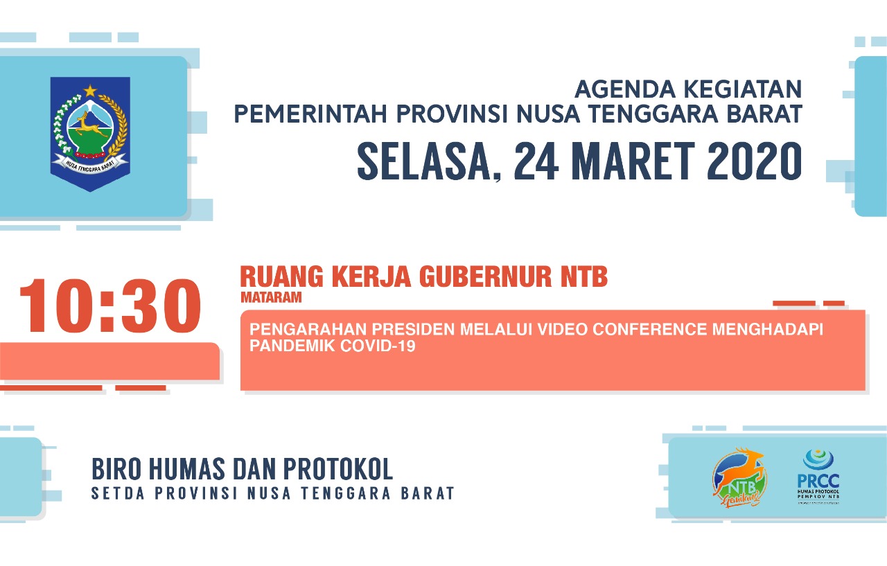 AGENDA KEGIATAN PEMERINTAH PROVINSI NTB, Selasa 24 Maret 2020