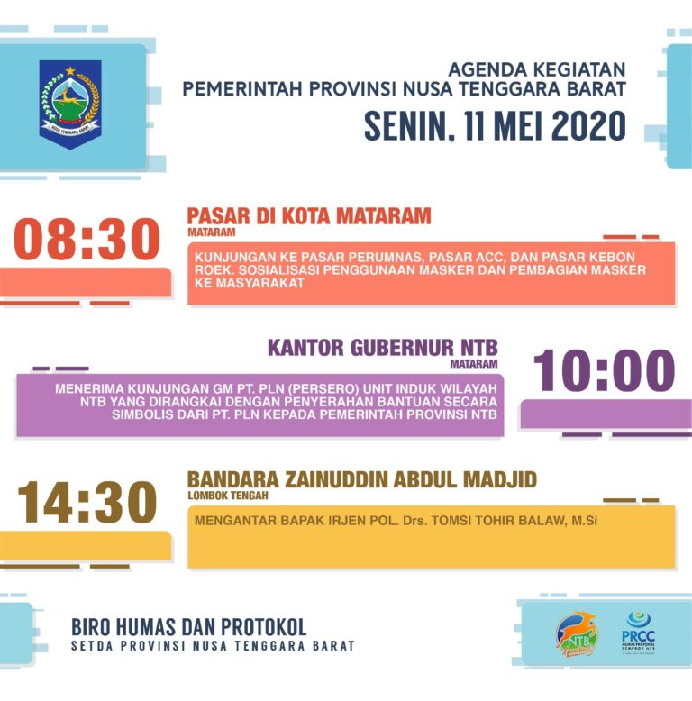 AGENDA KEGIATAN PEMERINTAH PROVINSI NTB, Senin 11 Mei 2020