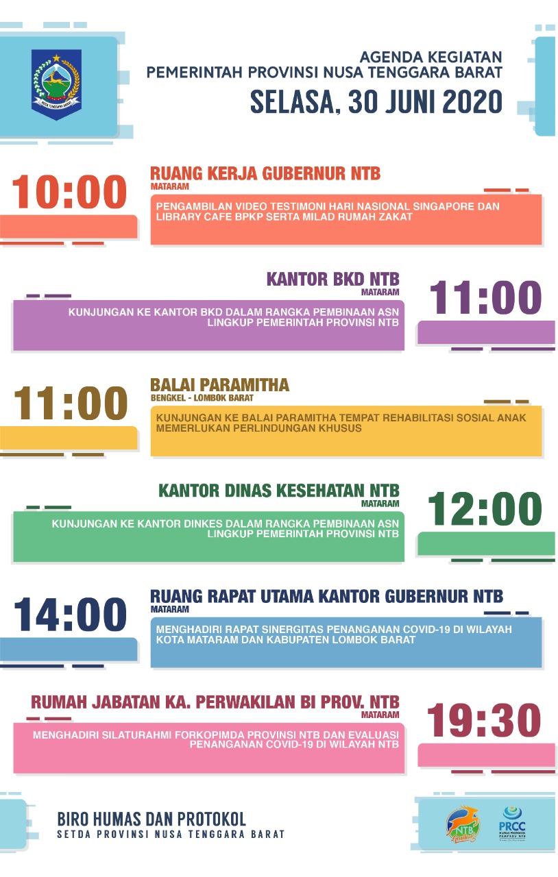 AGENDA KEGIATAN PEMERINTAH PROVINSI NTB, Selasa 30 Juni 2020