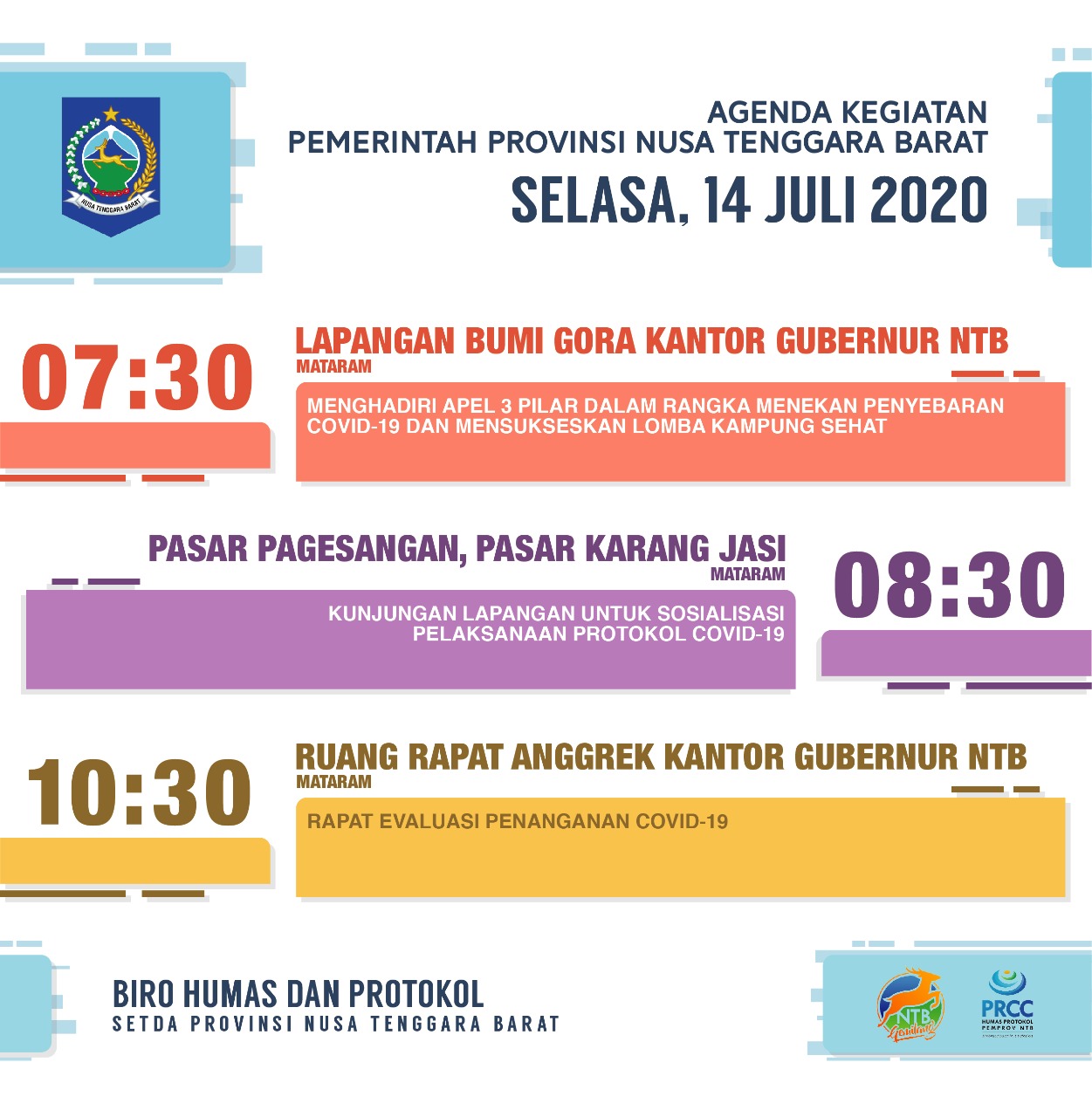 AGENDA KEGIATAN PEMERINTAH PROVINSI NTB, Selasa 14 Juli 2020