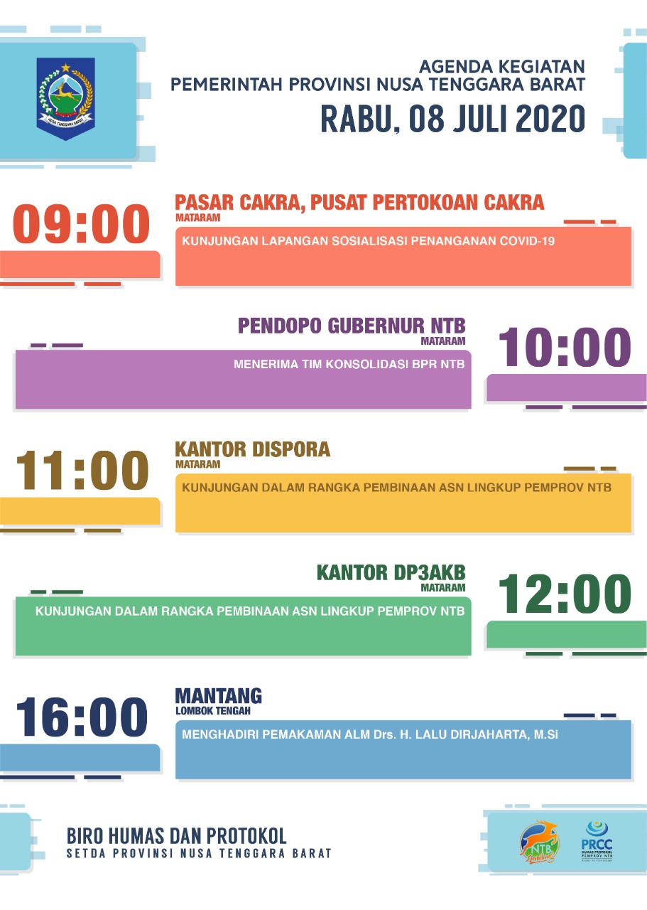 AGENDA KEGIATAN PEMERINTAH PROVINSI NTB, Rabu 08 Juli 2020