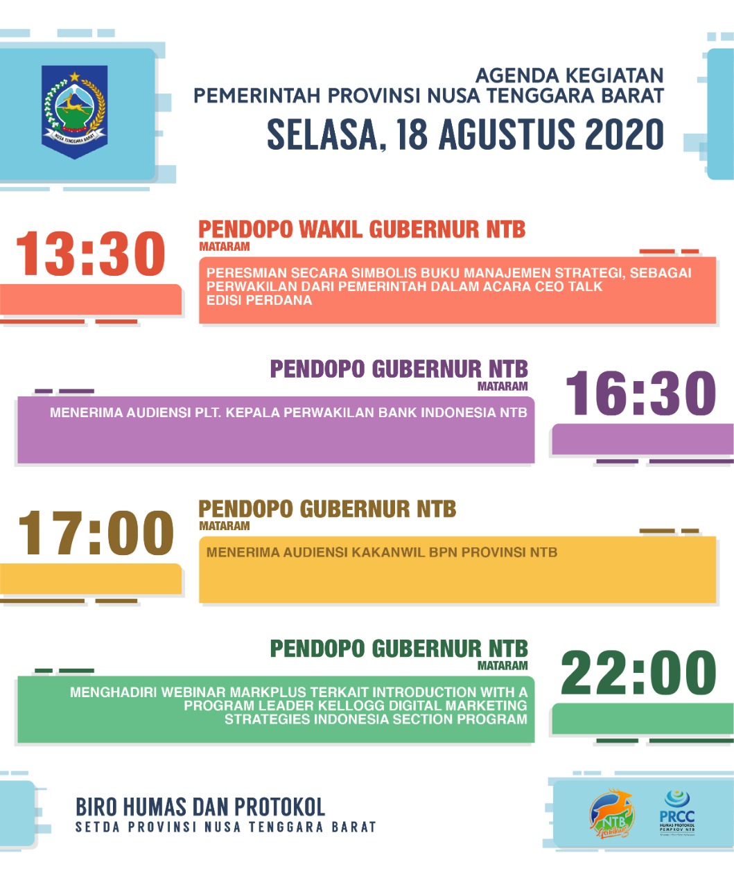 AGENDA KEGIATAN PEMERINTAH PROVINSI NTB, Selasa 18 Agustus 2020