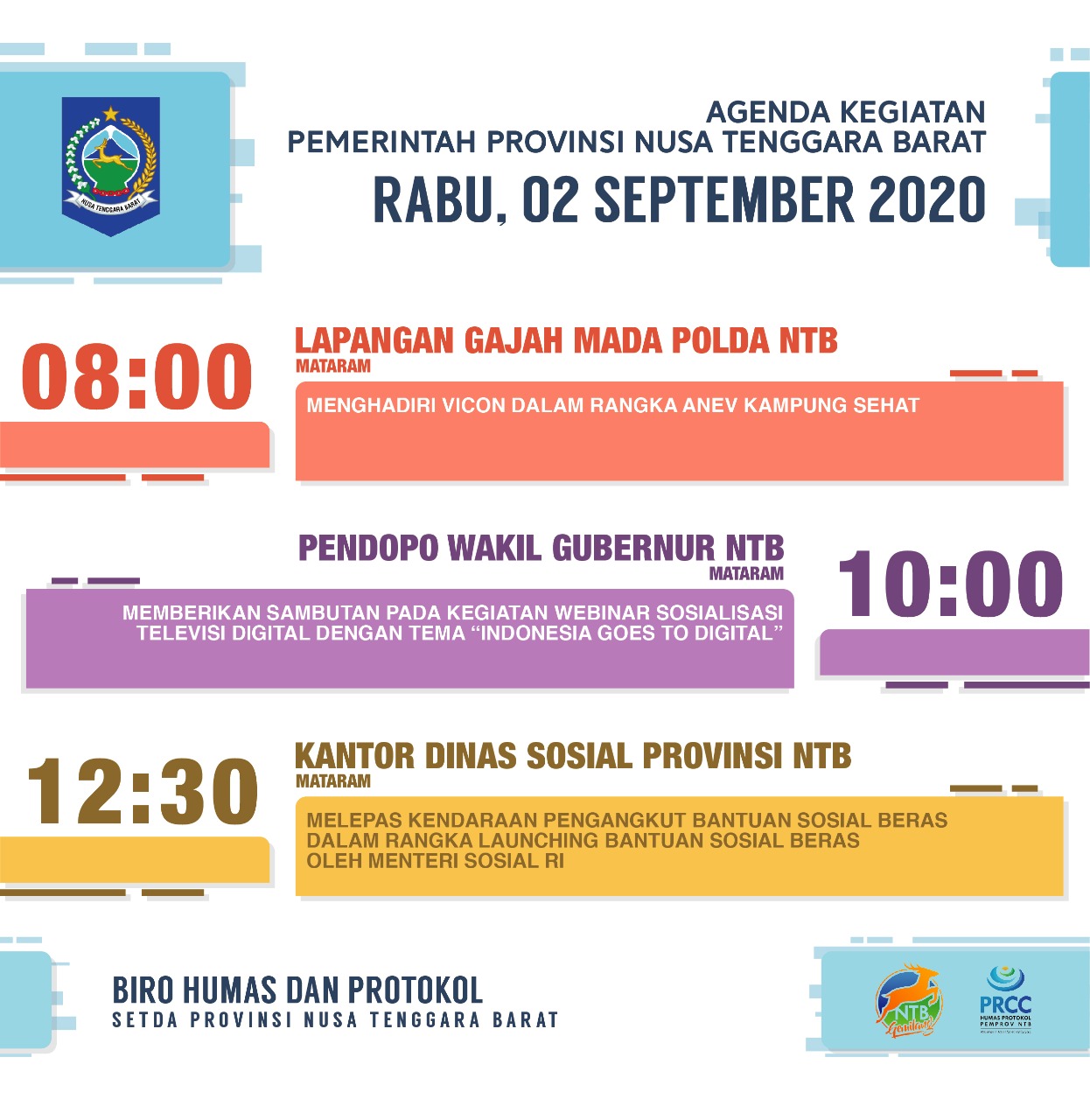 AGENDA KEGIATAN PEMERINTAH PROVINSI NTB, Rabu 2 September 2020