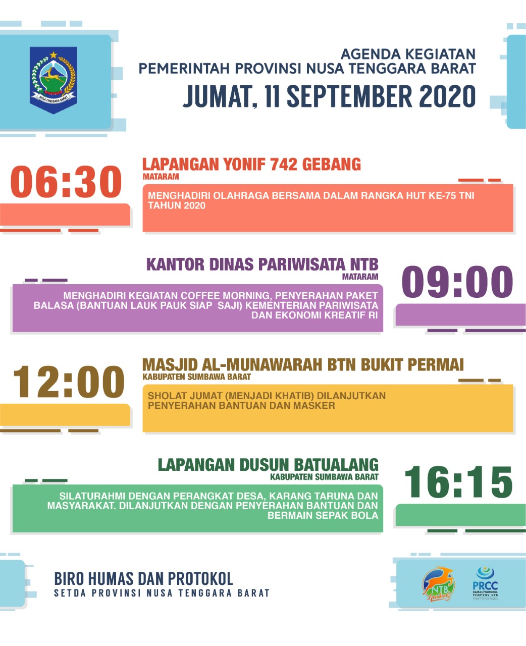 AGENDA KEGIATAN PEMERINTAH PROVINSI NTB, Jum'at 11 September 2020