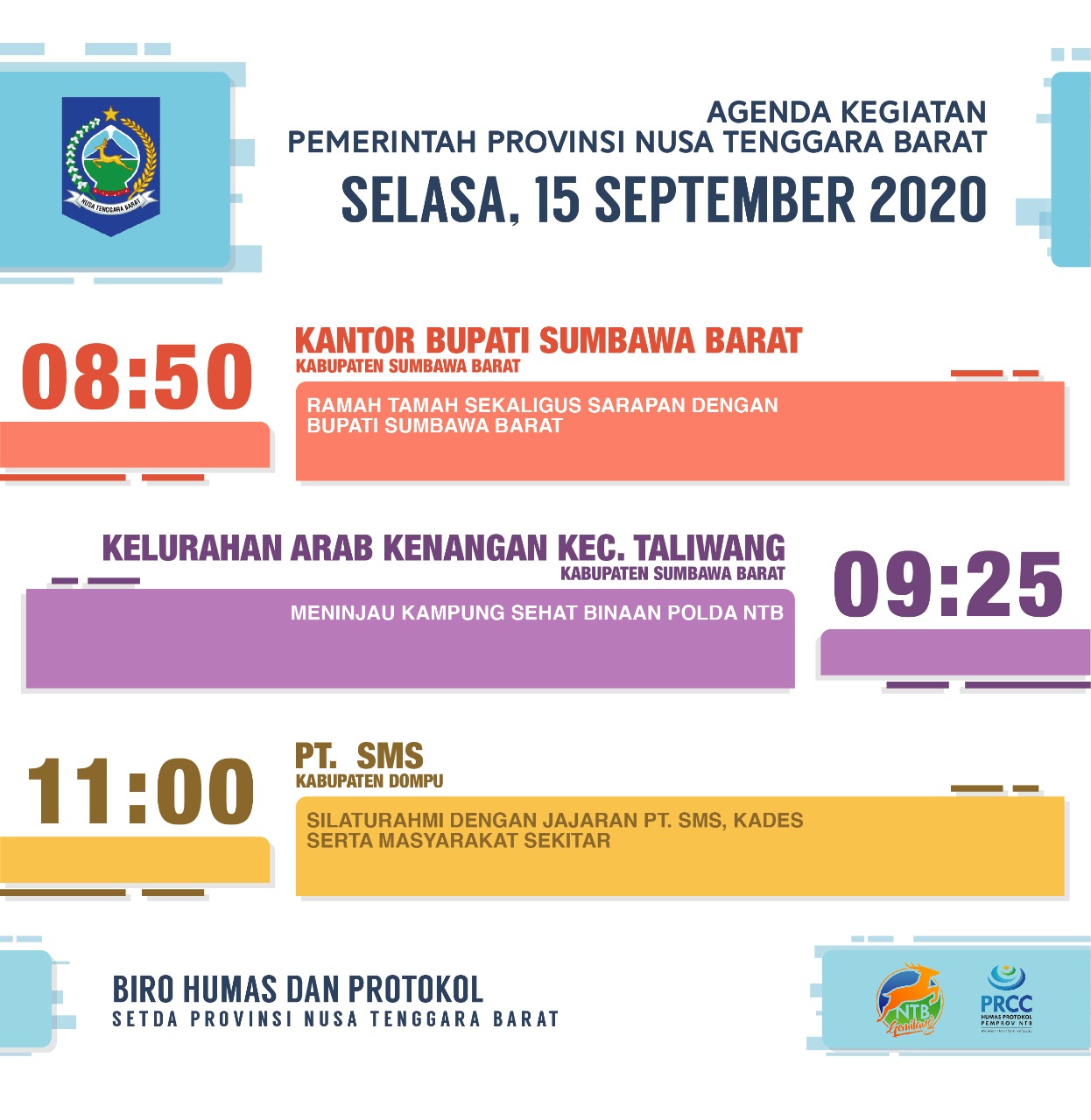 AGENDA KEGIATAN PEMERINTAH PROVINSI NTB, Selasa 15 September 2020