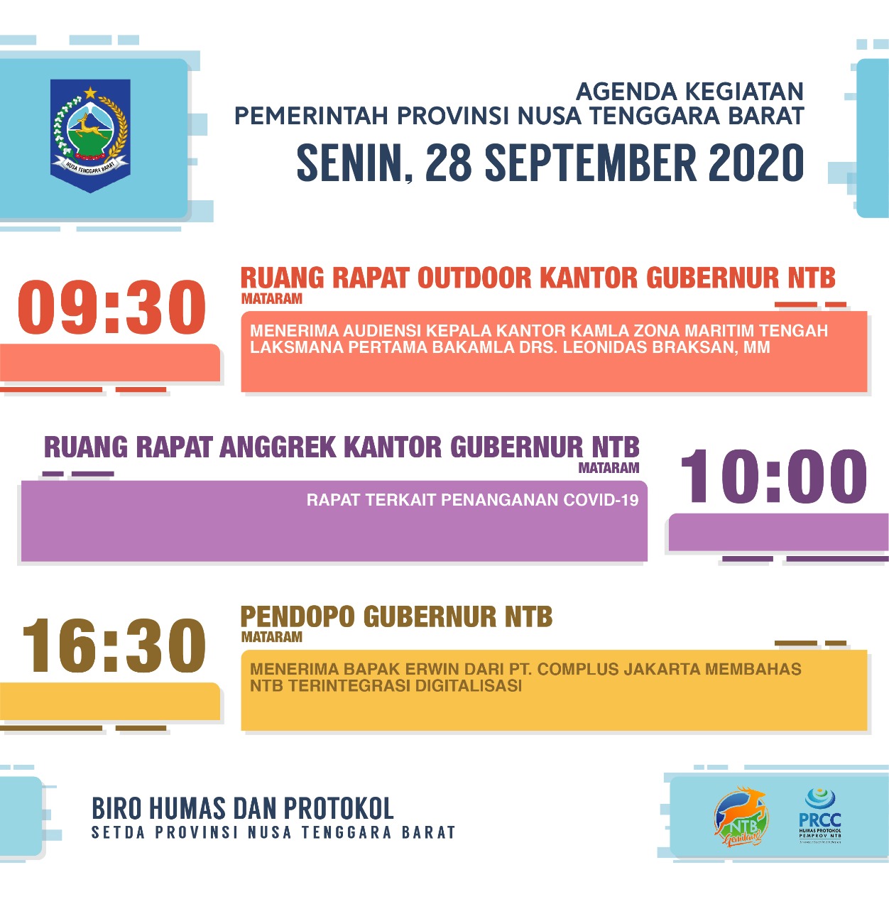 AGENDA KEGIATAN PEMERINTAH PROVINSI NTB, Senin 28 September 2020